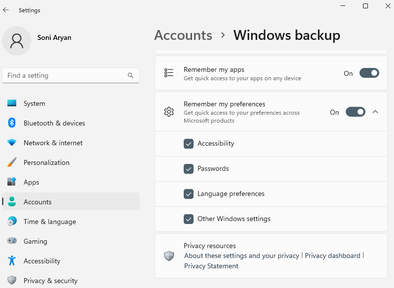 Windows Backup in version 23h2