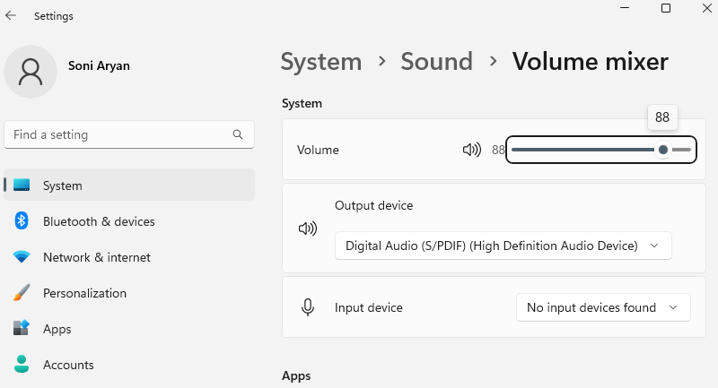 Volume Mixer Settings