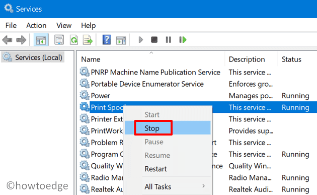 Clear Printer Queue in Windows 10 - Stop Print Spooler service