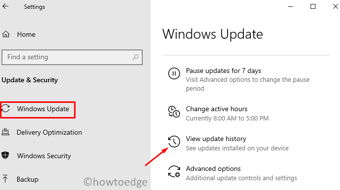 View Update history on Settings