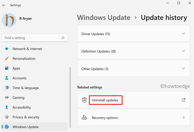Repair Windows 11 - Uninstall updates