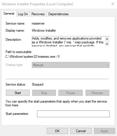 Make sure the Windows Installer service is running