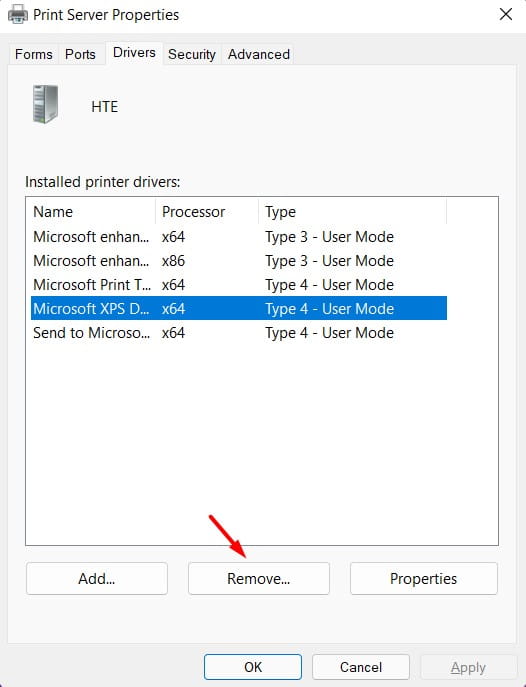 Remove Printer from Print Server Properties