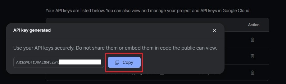 copy gemini api key