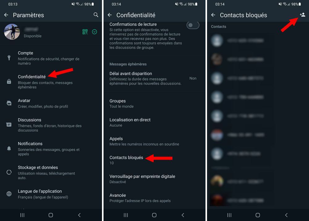 Bloquer les contacts WhatsApp
