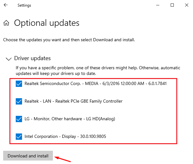 View and install optional updates