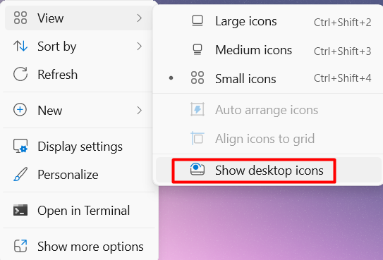 Show Desktop icons
