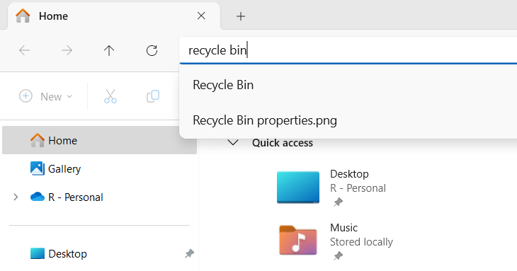 Open Recycle Bin from File Explorer