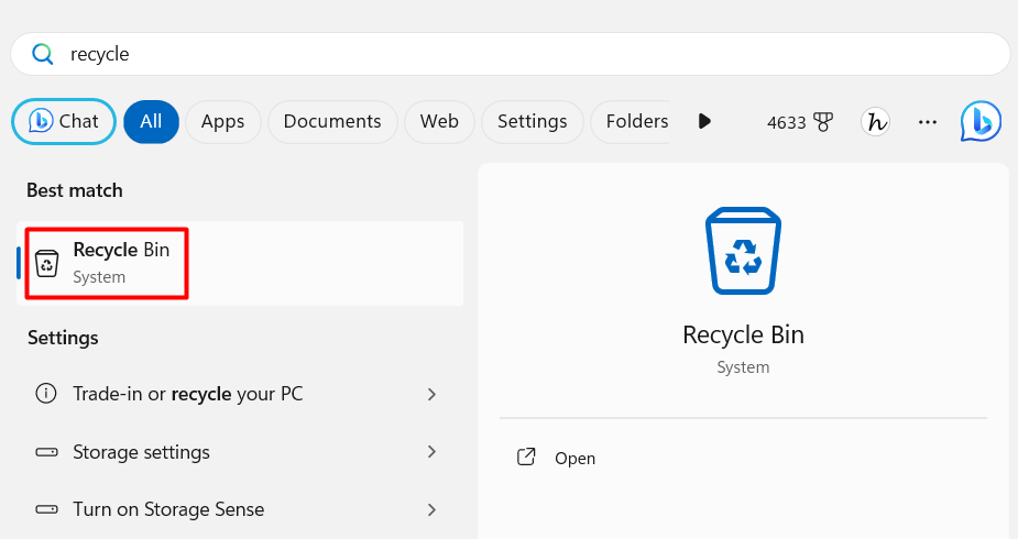 Recycle Bin from Search