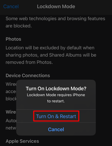 Turn On Lockdown Mode and Restart your iPhone