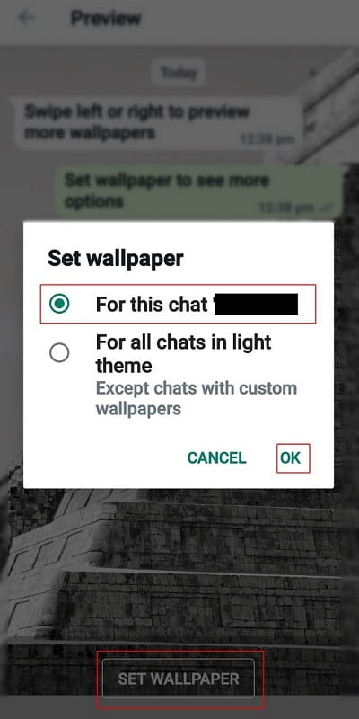 Set custom chat wallpaper to individual chat on Whatsapp