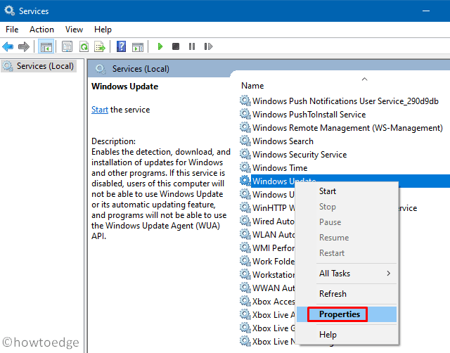 Error 0x80070057 in Windows 10 - update service Properties