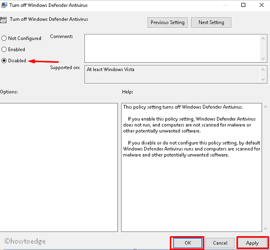 Disable or Enable Windows Defender 