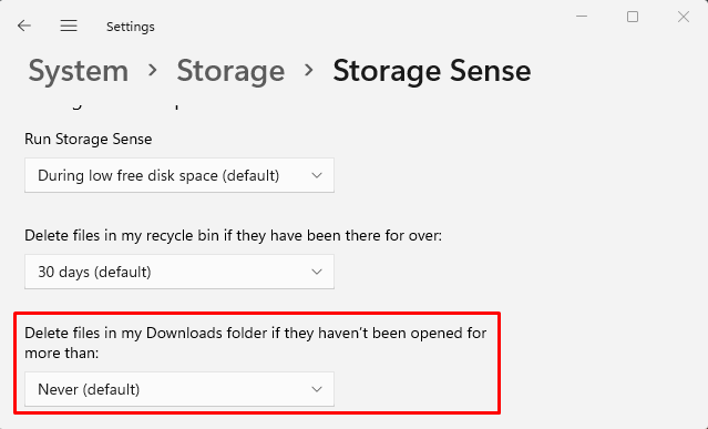 Storage Sense in Windows 11 PC