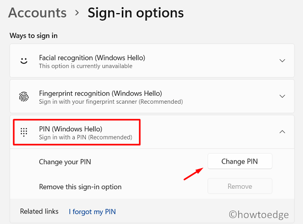 Change your PIN on Windows 11 PC