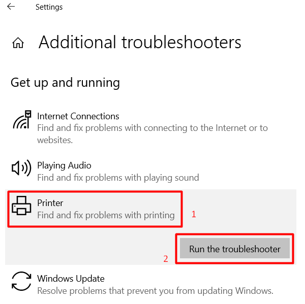 Run Printer Troubleshooter Windows 10