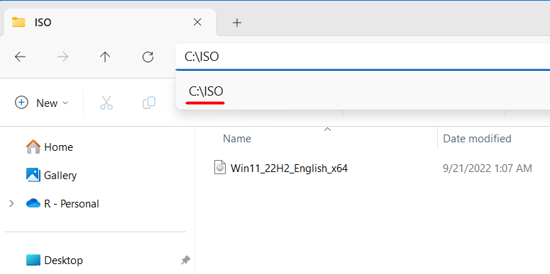 File Location of the ISO Image