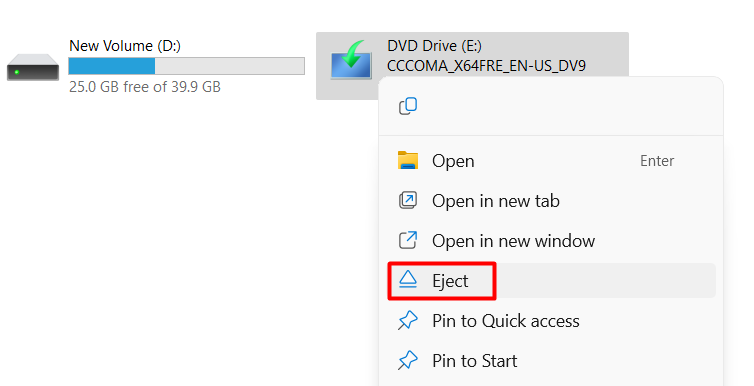 Eject an ISO image file to dismount it - You don’t have permission to mount the file