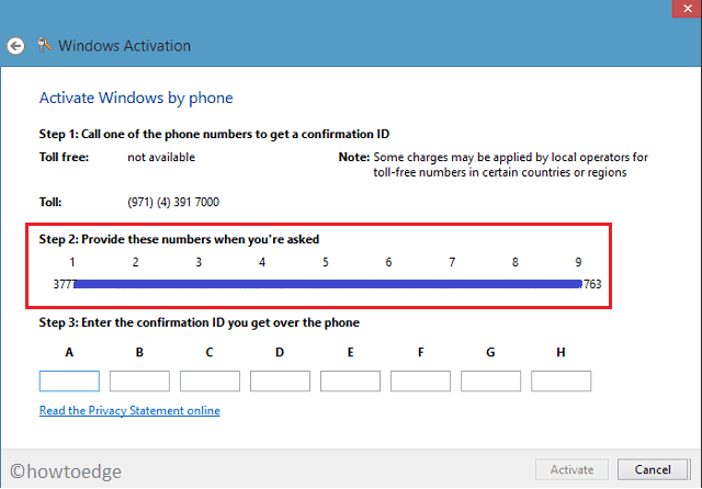 Windows activation over phone
