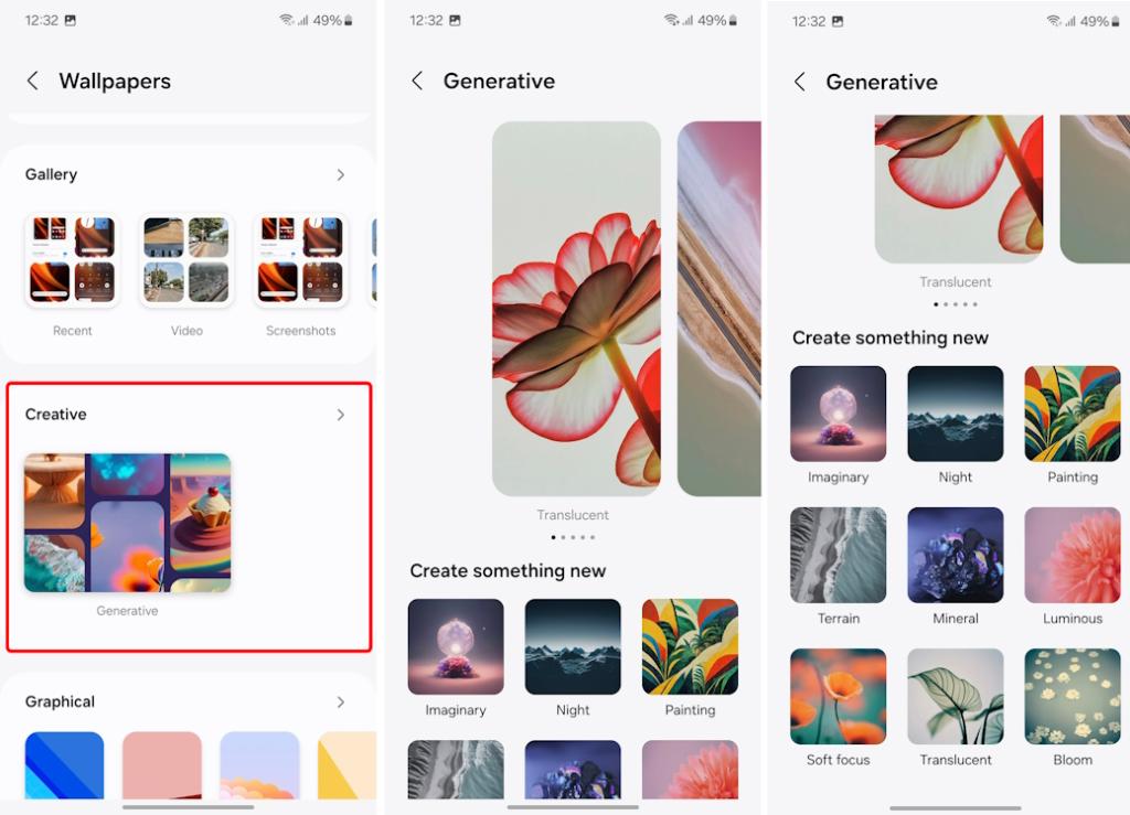 AI Generative Wallpaper section on Galaxy S24