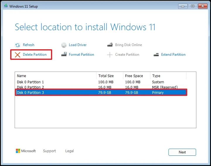 Windows 11 24H2 partition setup