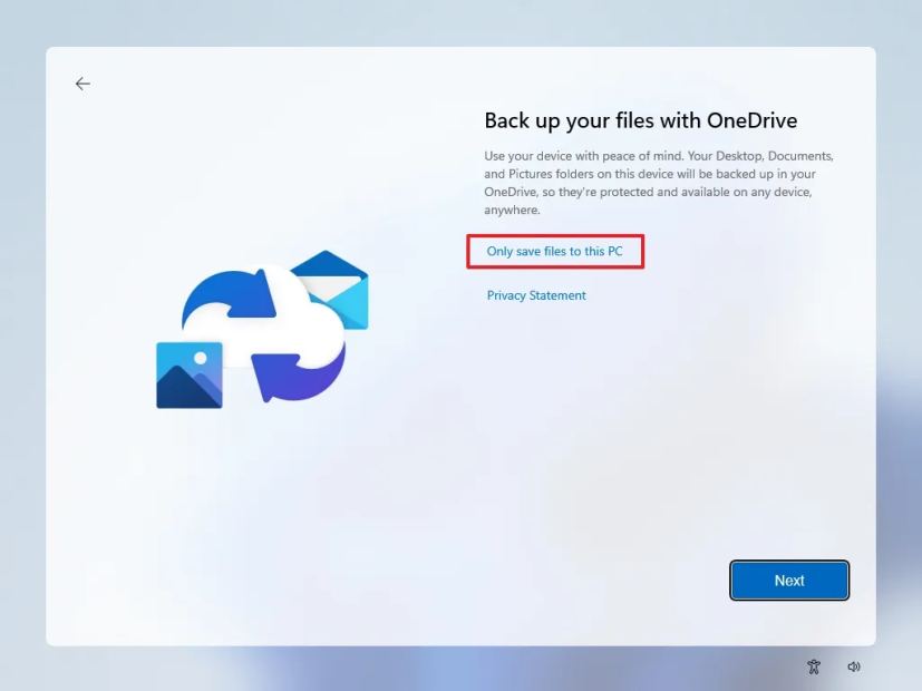 Windows 11 OOBE backup files to OneDrive