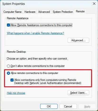 Allow remote connections option