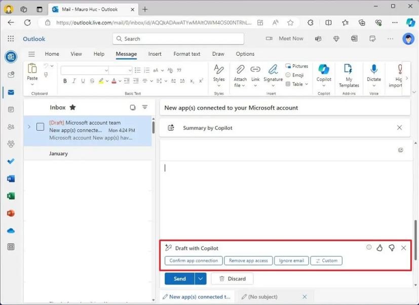 Outlook Copilot reply suggestions