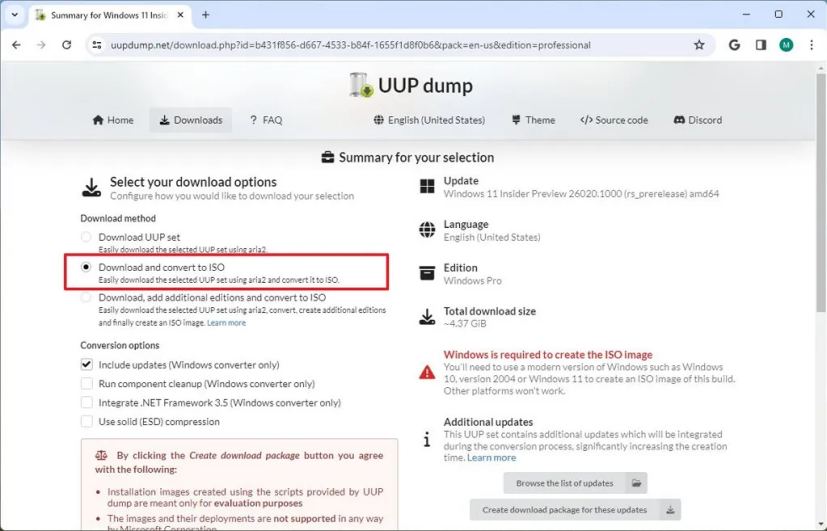 UUP Dump download and convert ISO