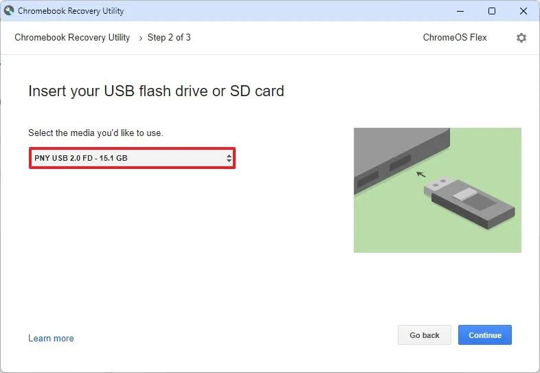 Select USB create Chrome OS Flex bootable media