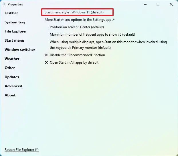 Windows 11 Start menu style