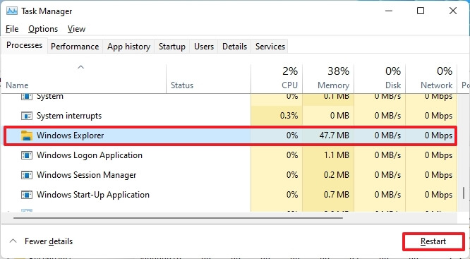 Windows 11 restart explorer service