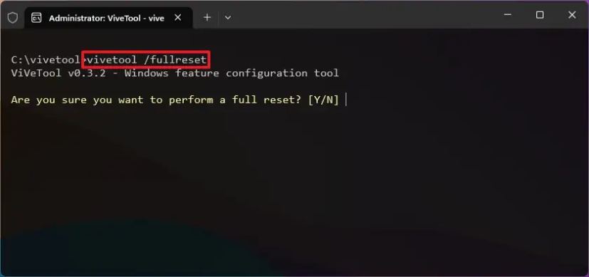 ViveTool reset features