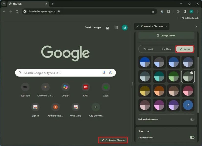 Chrome Device color mode