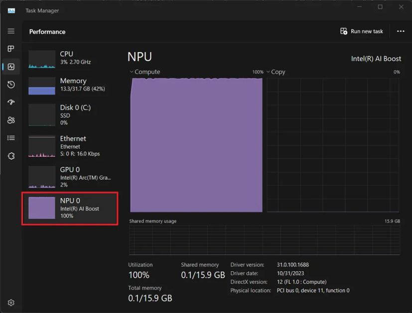 Task Manager check for NPU