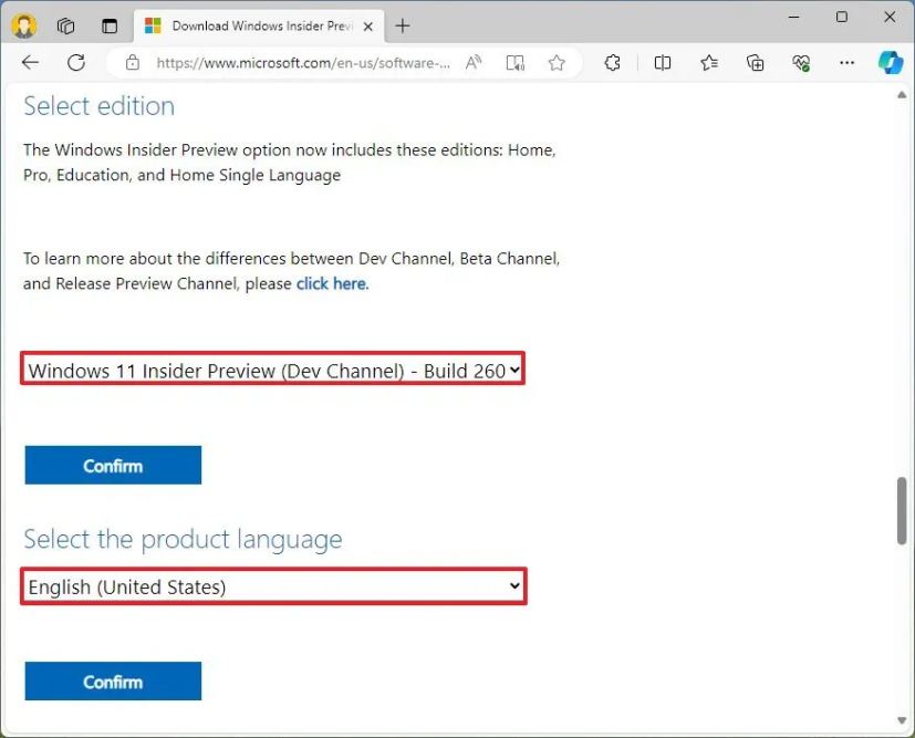 Windows 11 Insider Program ISO settings