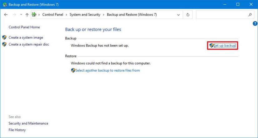Set up backup on Windows 10