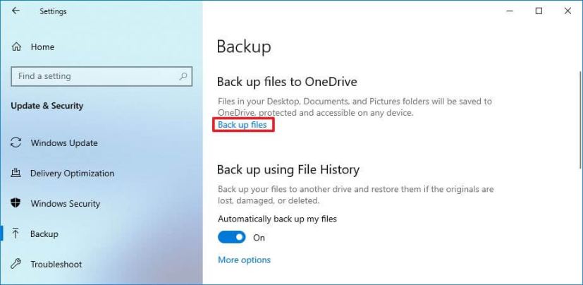 OneDrive backups settings
