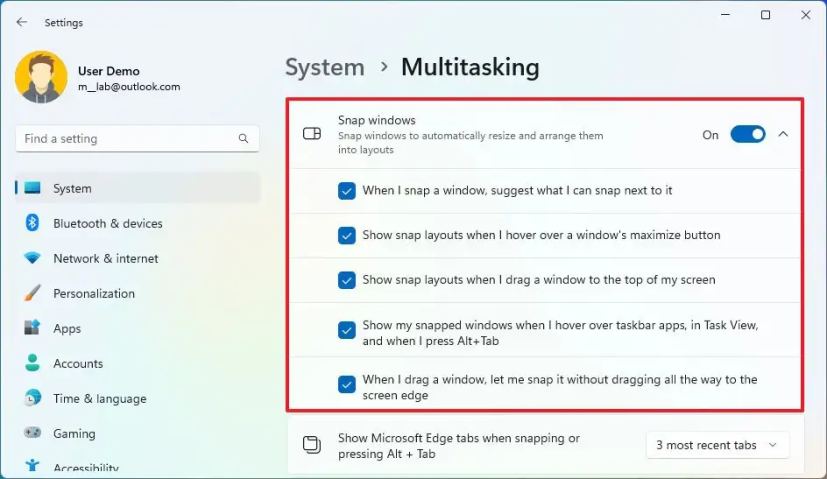 Windows 11 Snap settings