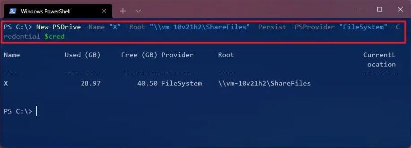 PowerShell map drive with password
