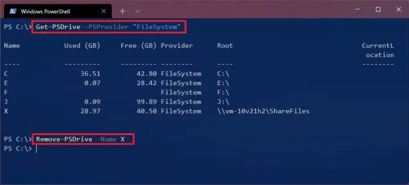 PowerShell disconnect network drive