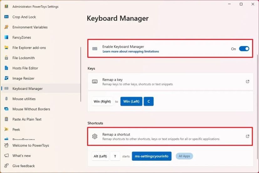 Keyboard manager remap shortcuts