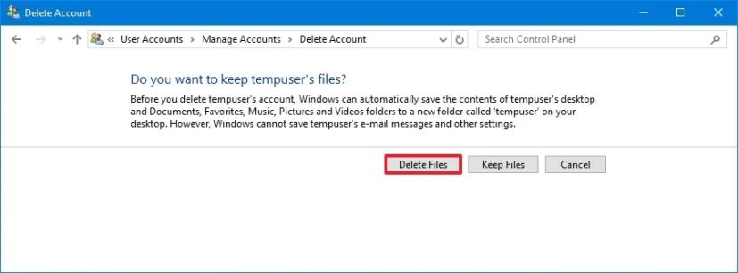 Windows 10 delete account from Control Panel
