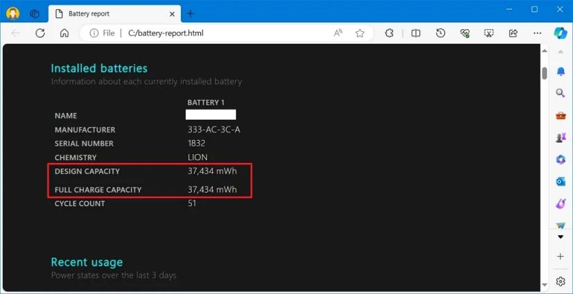 Windows 10 battery report