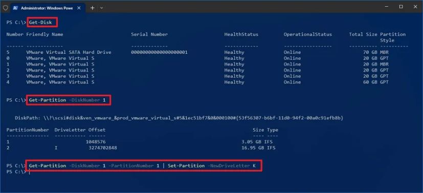 PowerShell assign letter partition without letter