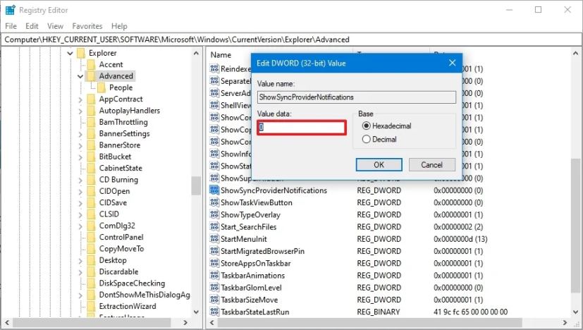 Registry disable File Explorer notifications