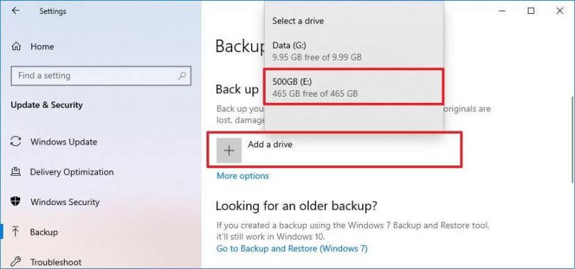 File History select backup destination