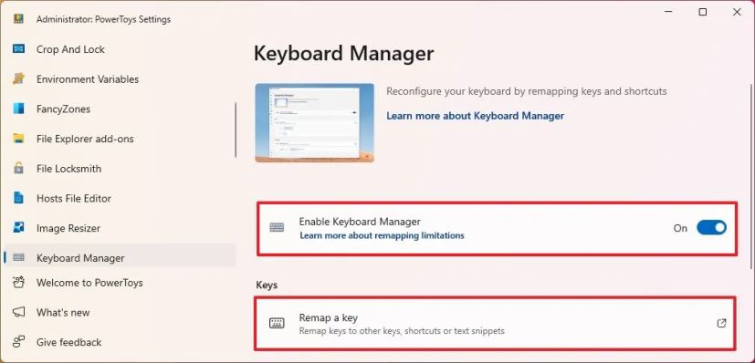 PowerToys keyboard manager