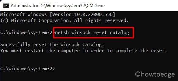 Reset WinSock Services Catalog