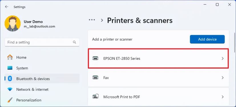 Open printer settings